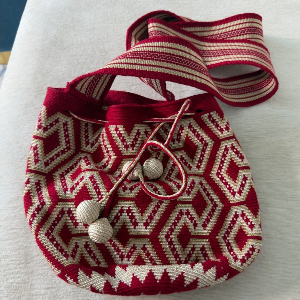 Vintage Red and Cream Geometric Patterned Women's Bag
